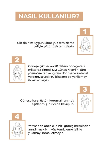 SİNOZ SPF50+ Tinted Sıvı Yüz Güneş Kremi - Yeni Nesil Güneş Filtreleri Ile Hibrit Formül 50ml PA++++ - 4