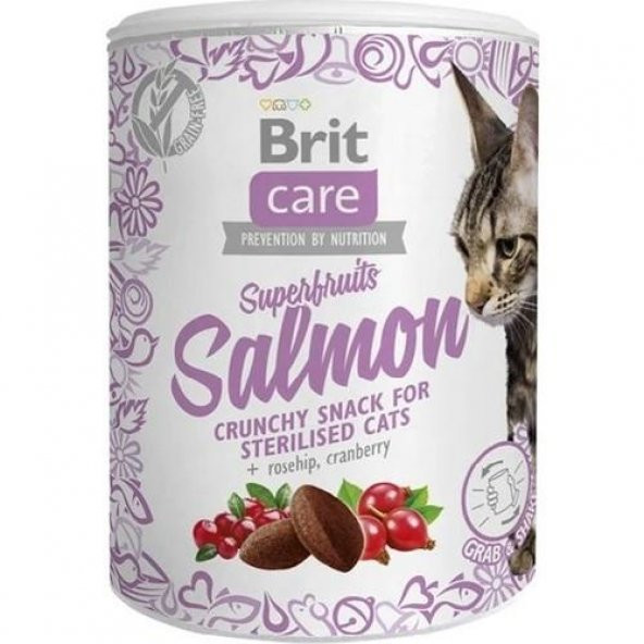 Brit Care Snack Superfruits Kısırlaştırılmış Somonlu Kedi Ödülü 100 Gr
