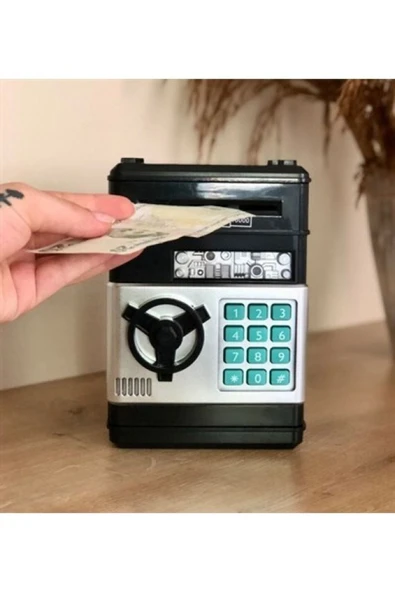 Atm Tasarımlı Para Kasası Kumbara Şifreli Siyah Atm Kasa Para Yutan Kumbara Şifreli Siyah - 2