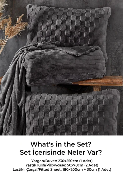 Kürk Yatak Örtüsü Yorgan Uyku Seti Çift Kişilik Çarşaflı Peluş Yumuşak Dolgulu Rody 4 Parça - 11