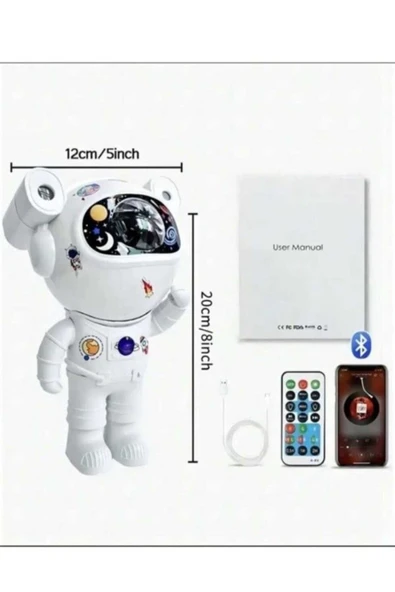 Kumandalı Gece Lambası Yeni Nesil Bluetooth Hoparlörlü Astronot Yıldız Gezegen Projektörü Büyük Boy - Resim 6