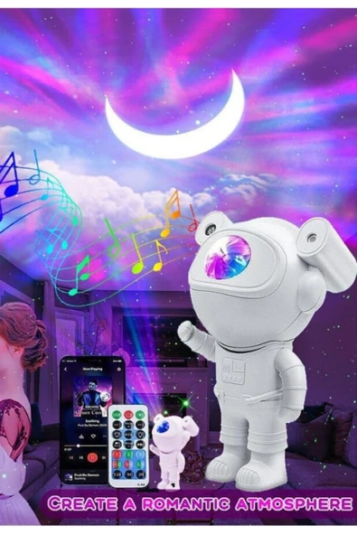 Bluetooth Hoparlörlü Astronot Yıldız Gezegen Projektörü Kumandalı Gece Lambası Yeni Nesil Büyük Boy - 4