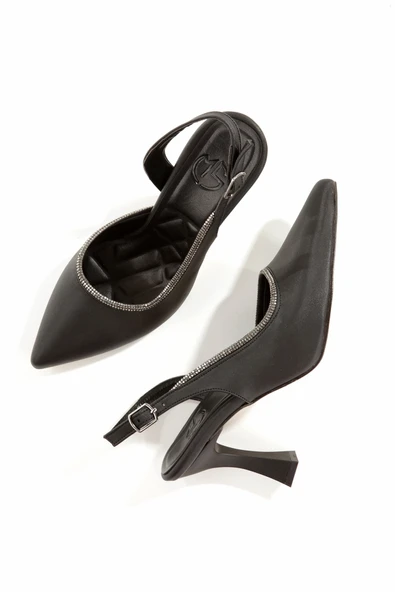 Tonnyy Siyah Taşlı Stiletto Yanı Açık Topuklu Abiye Ayakkabı - Resim 2