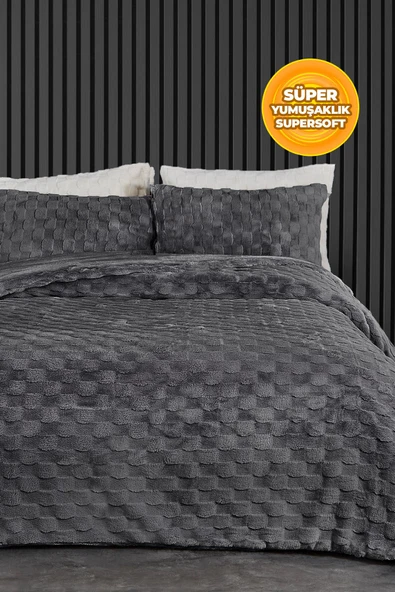 Kürk Yatak Örtüsü Yorgan Uyku Seti Çift Kişilik Çarşaflı Peluş Yumuşak Dolgulu Rody 4 Parça - 19