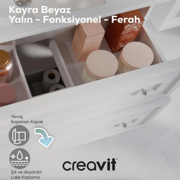 Kayra Lavabo Dolabı Çekmeceli Mat Beyaz - 3