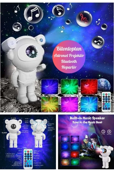 Kumandalı Gece Lambası Yeni Nesil Bluetooth Hoparlörlü Astronot Yıldız Gezegen Projektörü Büyük Boy ürün görseli 1