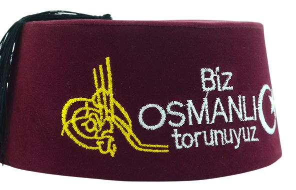 Biz Osmanlı Torunuyuz Yazılı Püsküllü Erkek Fesi 8,5cm Kısa - 4