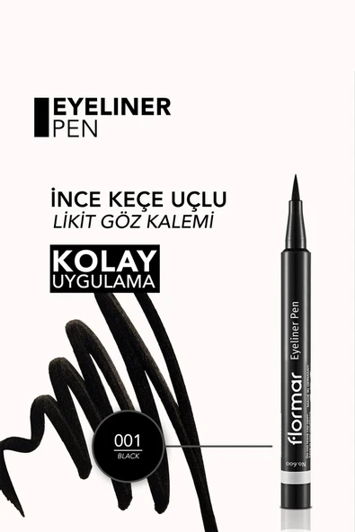 FLORMAR Yarı Mat Bitişli Eyeliner (SİYAH) - Eyeliner Pen - 001 Black - 8690604109609 - 5