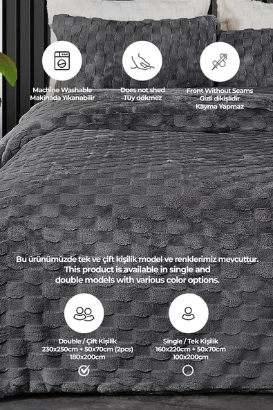 Kürk Yatak Örtüsü Yorgan Uyku Seti Çift Kişilik Çarşaflı Peluş Yumuşak Dolgulu Rody 4 Parça - 9