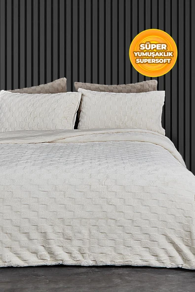 Kürk Yatak Örtüsü Yorgan Uyku Seti Çift Kişilik Çarşaflı Peluş Yumuşak Dolgulu Rody 4 Parça