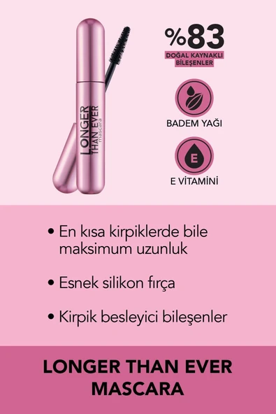 FLORMAR Doğal Formüllü Kirpik Uzatıcı Maskara (Siyah) - Longer Than Ever Mascara - 001 Black - 8682536067119 - 3