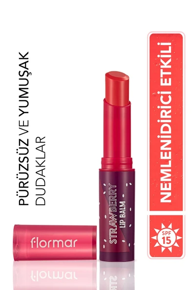 FLORMAR Shea ve Kakao Yağı İçeren Stik Renkli Dudak Nemlendiricisi - Lip Balm -003 STRAWBERRY-8690604555383