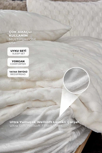 Kürk Yatak Örtüsü Yorgan Uyku Seti Çift Kişilik Çarşaflı Peluş Yumuşak Dolgulu Rody 4 Parça - 14