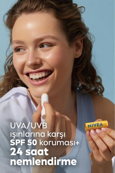 NIVEA SUN Yüksek Güneş Korumalı Dudak Bakım Kremi 4.8gr, SPF50, 24 Saat Nemlendirici, E ve C Vitamini - 3