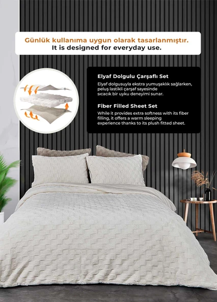 Kürk Yatak Örtüsü Yorgan Uyku Seti Çift Kişilik Çarşaflı Peluş Yumuşak Dolgulu Rody 4 Parça - 18