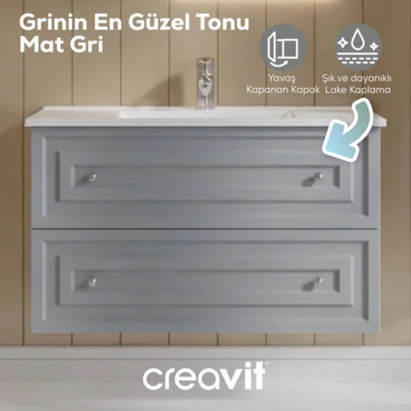 Kayra Lavabo Dolabı Çekmeceli Mat Gri - 2