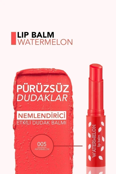 FLORMAR Shea ve Kakao Yağı İçeren Stik Renkli Dudak Nemlendiricisi - Lip Balm -005 WATERMELON-8690604555406 - 5