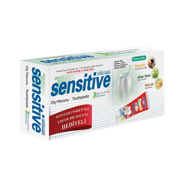 FRESH WHİTE SENSİTİVE PROPOLİ ALOE VERA MİSVAK 75ML +SMART KİDS DİŞ MACUNU HEDİYELİ - 1