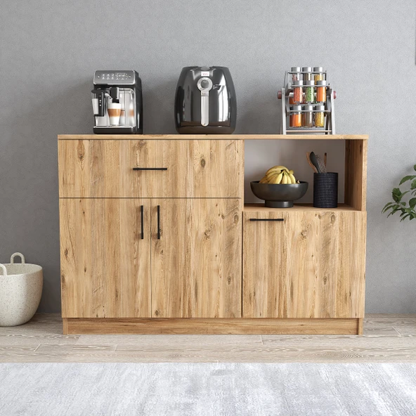 Tanmob MTD0402 İnci 128 cm Kapaklı Çekmeceli Alt Mutfak Dolabı Çam - 2