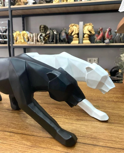 Dekoratif kübik leopar biblo 2 li siyah ve beyaz ürün görseli 1