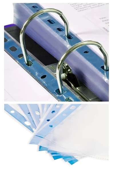 Poşet Dosya A4 Kristal 100 Adet Kalın Poşet Dosya Föy Mavi Şeritli 100 Mikron Şeffaf Belge Arşivleme Büro Ofis Okul - 2