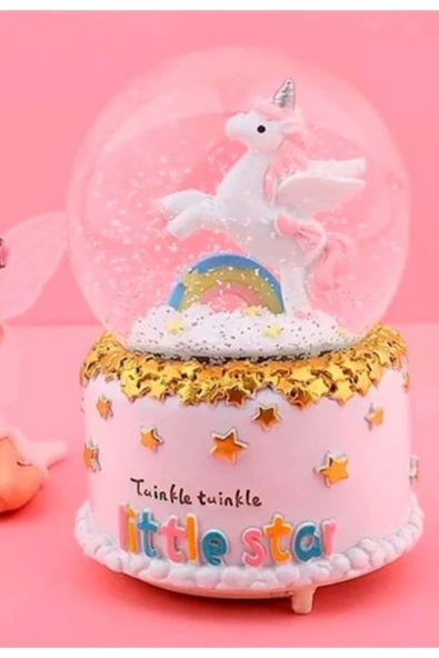 Little Star Unicorn Kar Küresi Işıklı Müzikli Hediye Unicorn Gökkuşağı Orta Boy Işıklı Müzikli 12 Cm - 7