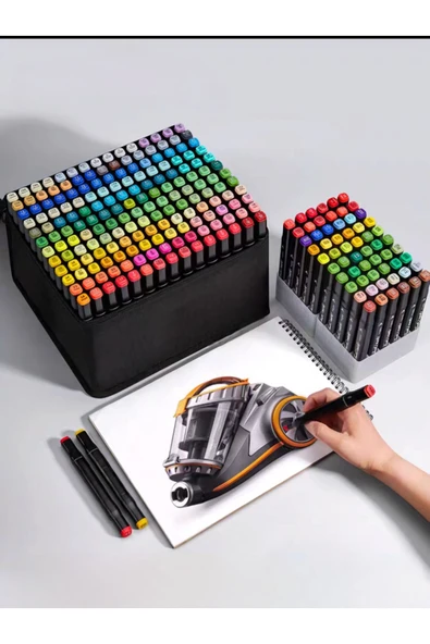 24 Renk Marker Resim Mimari Ve Grafik Tasarım Kalemi 24 LÜ Çift Taraflı Marker Keçeli Kalem Seti - 8