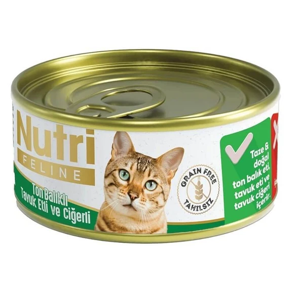 Nutri Feline Ton Balıklı Tavuk Etli ve Ciğerli Tahılsız Yaş Kedi Maması 85 g