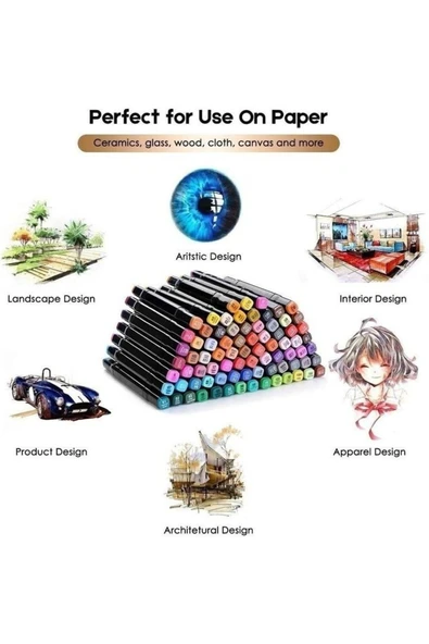 24 Renk Marker Resim Mimari Ve Grafik Tasarım Kalemi 24 LÜ Çift Taraflı Marker Keçeli Kalem Seti - 4