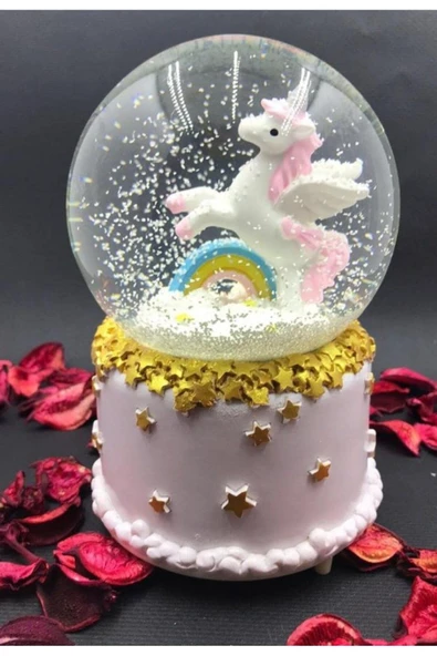 Işıklı Müzikli Hediye Unicorn Gökkuşağı Little Star Unicorn Kar Küresi Orta Boy Işıklı Müzikli 12 Cm - 3