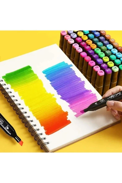 80 Lİ Çift Taraflı Marker Keçeli Kalem Seti 80 Renk Marker Resim Mimari Ve Grafik Tasarım Kalemi - 3