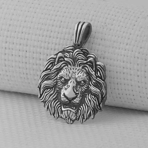 Yeleli Aslan 925 Ayar Erkek Gümüş Kolye Ucu - Resim 2