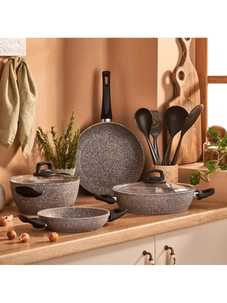 Emsan Olinda 6 Parça Yanmaz Yapışmaz Granit Tencere Seti Gri