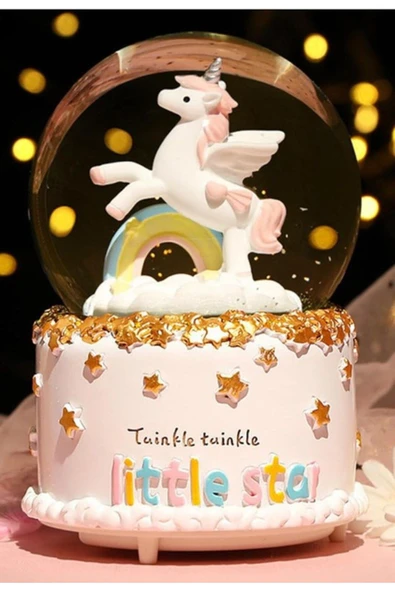 Little Star Unicorn Kar Küresi Işıklı Müzikli Hediye Unicorn Gökkuşağı Orta Boy Işıklı Müzikli 12 Cm - 4