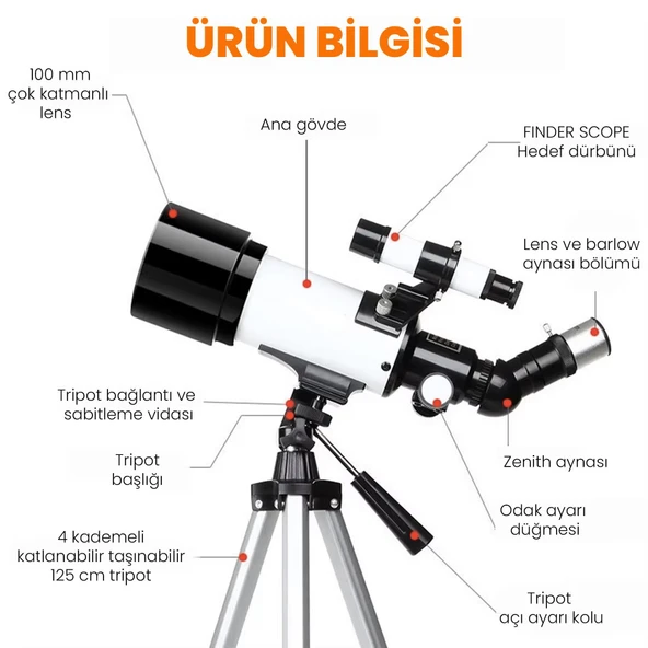 UpWay M40070 Tripotlu Telefon Tutuculu Çantalı Çift Lensli Zenith-Barlow Aynalı Profesyonel  HD Teleskop - 5
