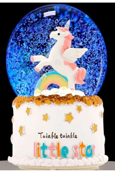 Little Star Unicorn Kar Küresi Işıklı Müzikli Hediye Unicorn Gökkuşağı Orta Boy Işıklı Müzikli 12 Cm - 2