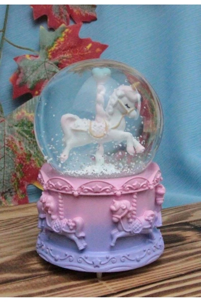 Mor Unicorn Tasarımlı Kar Küresi Işıklı Müzikli Sevgiliye Yeni Yıl Yılbaşı Hediyesi Orta Boy 12 cm - 6