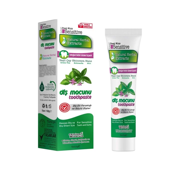 FRESH WHİTE DOĞAL YEŞİL ÇAY EKİNEZYA NANE  DİŞ MACUNU 75ML ürün görseli 1