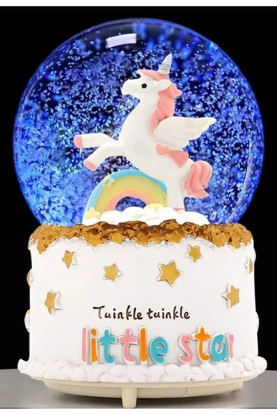 Little Star Unicorn Kar Küresi Işıklı Müzikli Hediye Unicorn Gökkuşağı Orta Boy Işıklı Müzikli 12 Cm - 5
