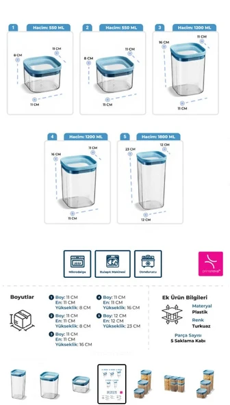 Primanova Seoul Kuru Gıda Saklama Kabı 5Li Set - 4