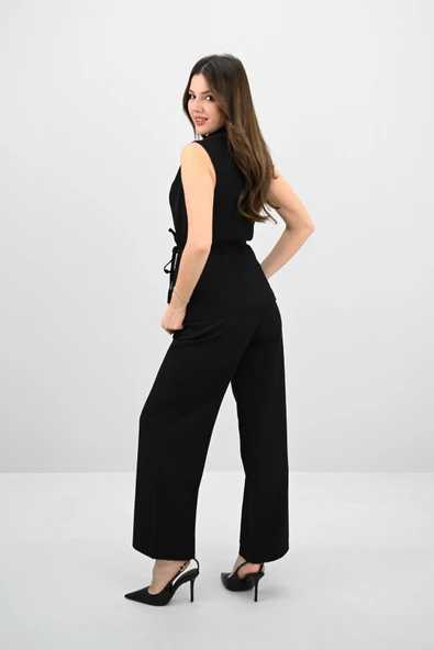 Kadın Kruvaze Yaka Detaylı Belden Bağlamalı Yelek Takım 0124-25 - 5