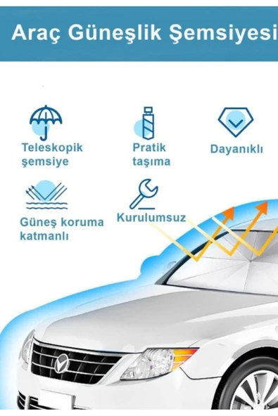 Güneşlik Gölgelik Ön Cam Şemsiyesi Oto Araç İçi Tüm Binek Araçlar İçin Güneşlik Perde - 4