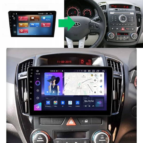 Kia Ceed Araç Multimedya Android Ekran Carplay Navigasyon Double Teyp 4+64 9" 10-12 Black CADENCE - 5