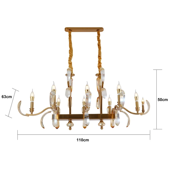 Apliqa Ronja 8'li Yemek Masası Üstü Sıralı Bakır Eskitme Kristal Taşlı Avangart Salon Avize ürün görseli