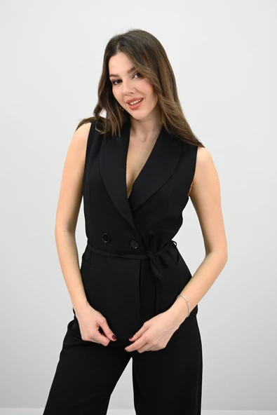 Kadın Kruvaze Yaka Detaylı Belden Bağlamalı Yelek Takım 0124-25 - 8