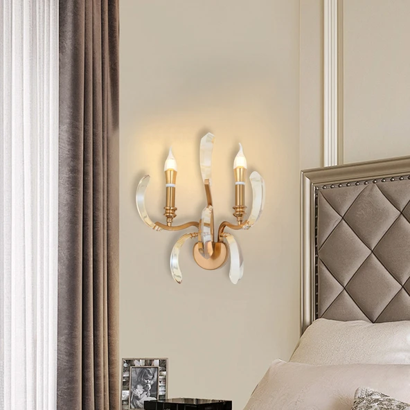 Ronja 2'li Bakır Eskitme Kristal Taşlı Yatak Başı, Salon Aplik ürün görseli 1