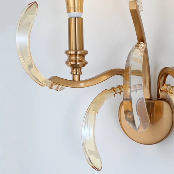 Ronja 2'li Bakır Eskitme Kristal Taşlı Yatak Başı, Salon Aplik - Resim 6