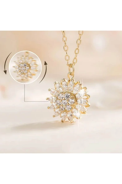 9 Adet Gül Çekmeceli Kutu Dönen Zirkon Kaplama Kolye Sevgiliye Eşe Doğum Günü Hediyesi Kolye ve Gül - 7