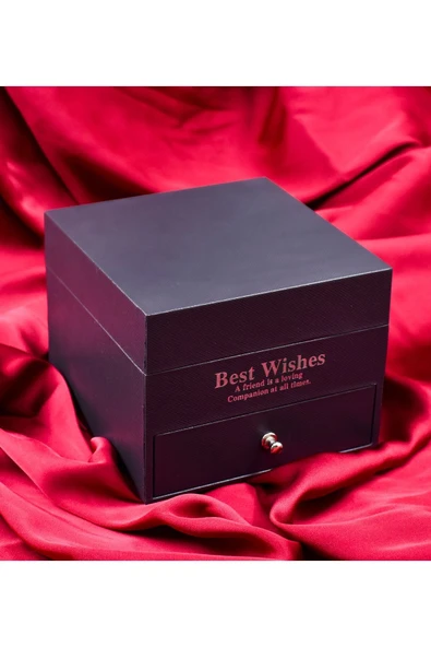 9 Adet Gül Çekmeceli Kutu Dönen Zirkon Kaplama Kolye Sevgiliye Eşe Doğum Günü Hediyesi Kolye ve Gül - 11