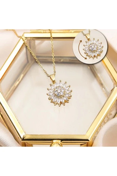 9 Adet Gül Çekmeceli Kutu Dönen Zirkon Kaplama Kolye Sevgiliye Eşe Doğum Günü Hediyesi Kolye ve Gül - 9